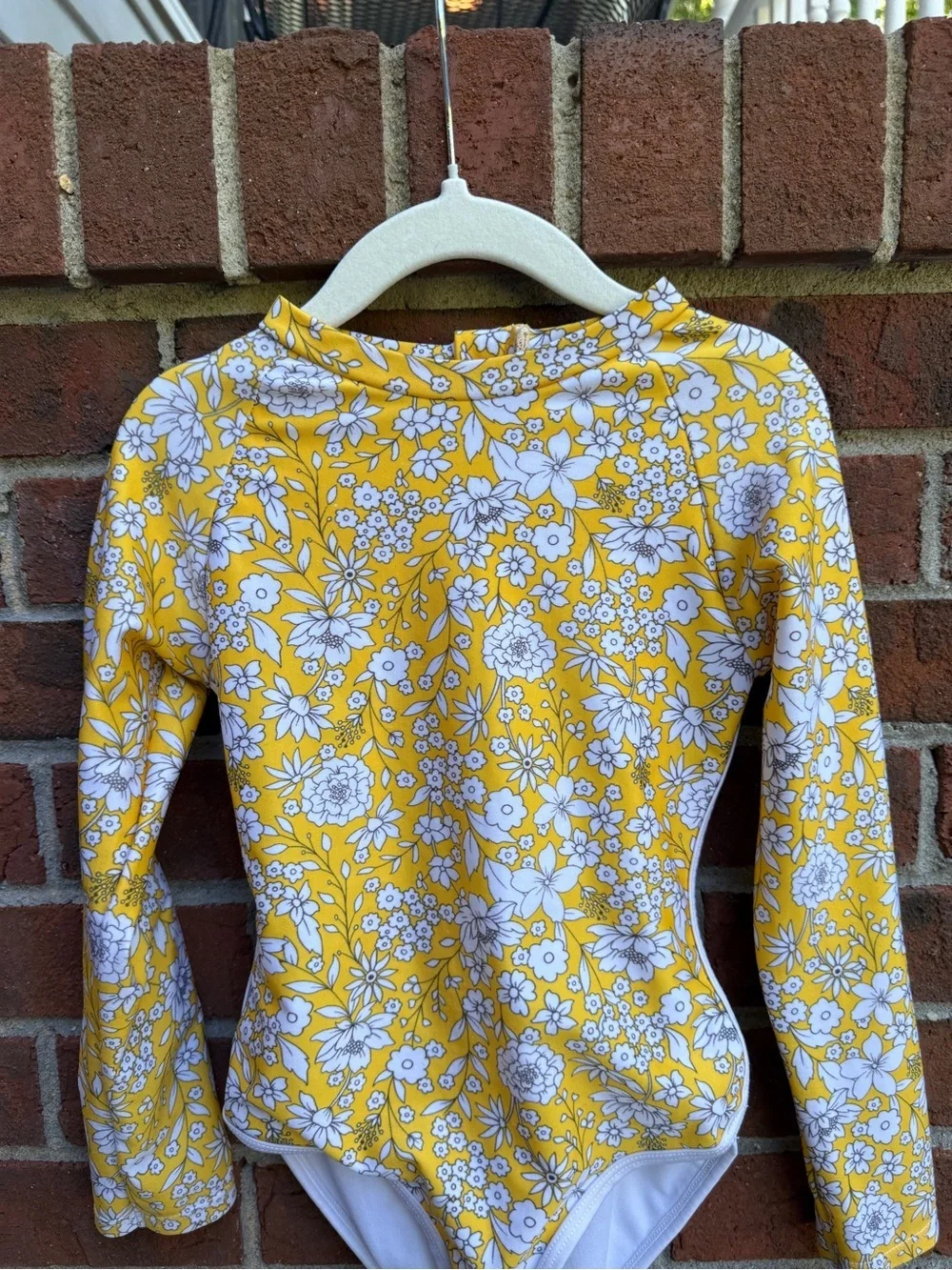 Target Art Class Yellow Floral UPF Rash guard Long Sleeve Swimsuit XS 4/5 girls